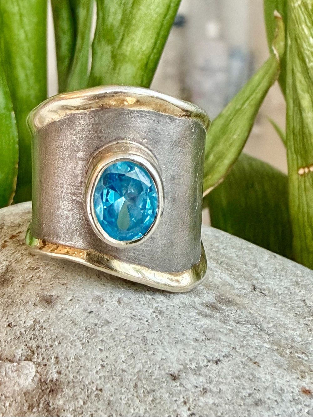 950 Sterling, silver and gold topaz ring